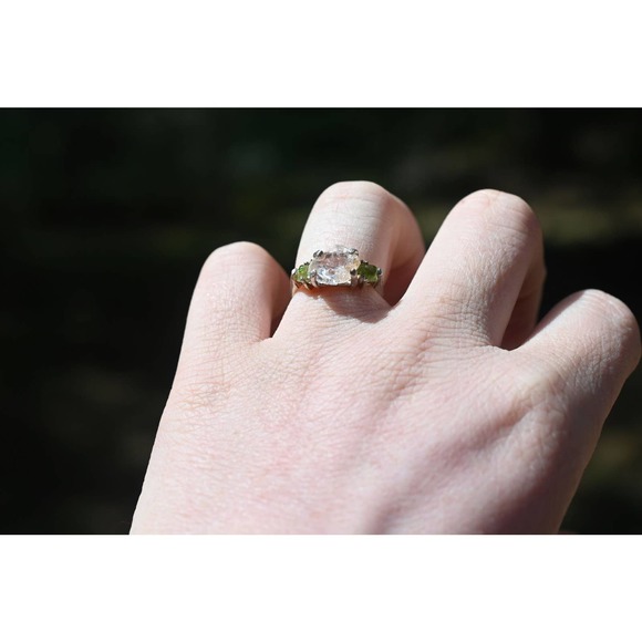 Raw Peridot and Lake County diamond engagement ring size 3 4 5 6 7 8 9 1… - Picture 2 of 5